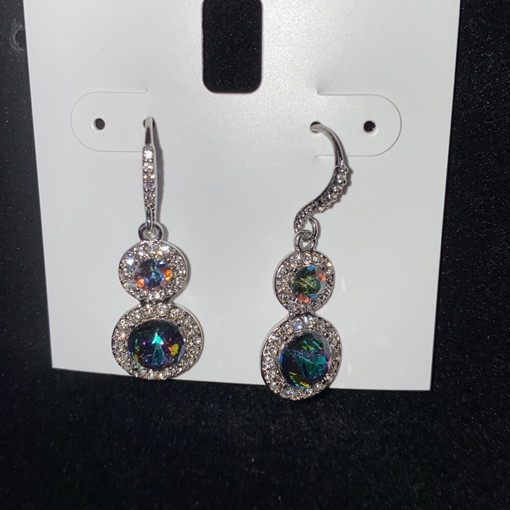 NET Silver Tone Pave’ & Stone Halo Double Drop Earrings Created for Macy’s - Picture 3 of 9